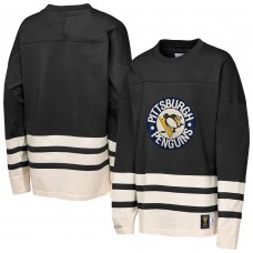 Подростковая Pittsburgh Penguins Mitchell & Ness Black Chainstitch Heavyweight Long Sleeve Top