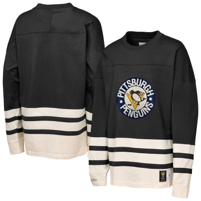 Подростковая Pittsburgh Penguins Mitchell & Ness Black Chainstitch Heavyweight Long Sleeve Top