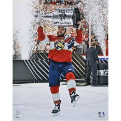 Aleksander Barkov Florida Panthers Autographed Fanatics Authentic 2024 Stanley Cup Champions 16 x 20 Raising Cup Photograph with 2024 SC Champs Inscription