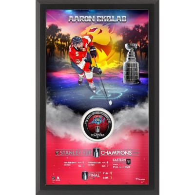 Плакат с шайбой Aaron Ekblad Florida Panthers Autographed Authentic 2024 Stanley Cup Champions Framed