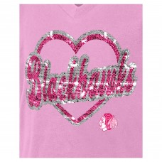 Футболка Girls Youth Chicago Blackhawks New Era Pink Flip Sequin V-Neck