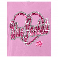 Подростковая Girls Columbus Blue Jackets New Era Pink Flip Sequin V-Neck T-Shirt