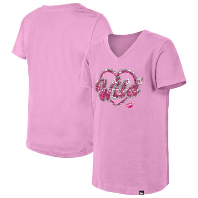 Футболка Подростковая Girls Minnesota Wild New Era Pink Flip Sequin V-Neck