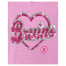 Футболка Girls Youth Boston Bruins New Era Pink Flip Sequin V-Neck