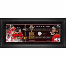 Connor Bedard Chicago Blackhawks Fanatics Authentic Framed 2024 Calder Memorial Trophy Winner 10 x 30 Panoramic with a Piece of Game-Used Net from NHL Debut Game - Limited Edition of 198