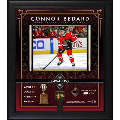 Connor Bedard Chicago Blackhawks Fanatics Authentic Framed 2024 Calder Memorial Trophy Winner 15 x 17 Photograph with a Piece of Game-Used Puck - Limited Edition of 398