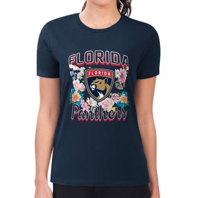 Футболка Florida Panthers G-III 4Her by Carl Banks Womens Flower Logo Fitted - Navy
