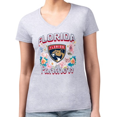 Футболка Florida Panthers G-III 4Her by Carl Banks Womens Flower Logo Fitted V-Neck - Heather Gray