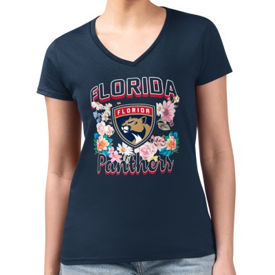 Футболка Florida Panthers G-III 4Her by Carl Banks Womens Flower Logo Fitted V-Neck - Navy