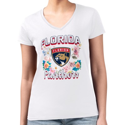 Футболка Florida Panthers G-III 4Her by Carl Banks Womens Flower Logo Fitted V-Neck - White