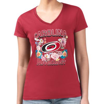 Женская Футболка Carolina Hurricanes G-III 4Her by Carl Banks Red Super-Slim Fit Lightweight Flower Logo V-Neck