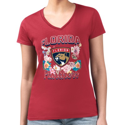 Футболка Florida Panthers G-III 4Her by Carl Banks Womens Flower Logo Fitted V-Neck - Red