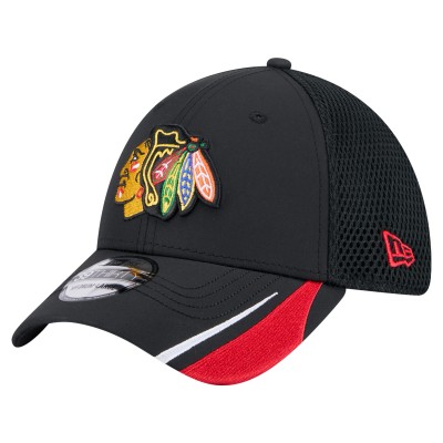 Бейсболка Chicago Blackhawks New Era Black Linear Featherweight 39THIRTY