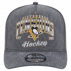 Бейсболка Pittsburgh Penguins New Era Charcoal Throwback Washed Pre-Curved A-Frame 9FIFTY Snapback