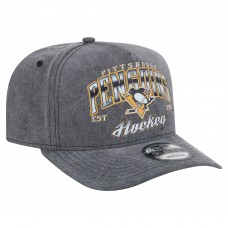 Бейсболка Pittsburgh Penguins New Era Charcoal Throwback Washed Pre-Curved A-Frame 9FIFTY Snapback
