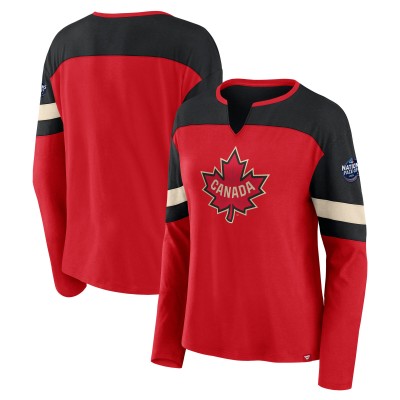 Футболка с длинным рукавом Женская футболка Canada Fanatics Womens 2025 4 Nations Face-Off Notch Neck - Athletic Red/Black