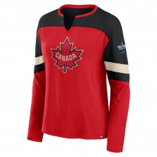 Футболка с длинным рукавом Женская футболка Canada Fanatics Womens 2025 4 Nations Face-Off Notch Neck - Athletic Red/Black Футболка с длинным рукавом Женская футболка Canada Fanatics Womens 2025 4 Nations Face-Off Notch Neck - Athletic Red/Black