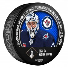 Connor Hellebuyck Winnipeg Jets Inglasco 2024 Vezina Trophy Winner Hockey Puck - Limited Edition 2024
