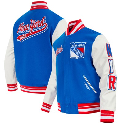 New York Rangers Pro Standard Script Tail Wool Full-Zip Varity Jacket - Royal