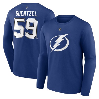Футболка Jake Guentzel Tampa Bay Lightning Fanatics Authentic Stack Name & Number Long Sleeve - Blue