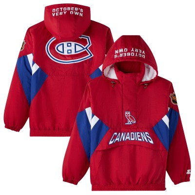 Montreal Canadiens OVO x Starter Red Half-Zip Hooded Jacket