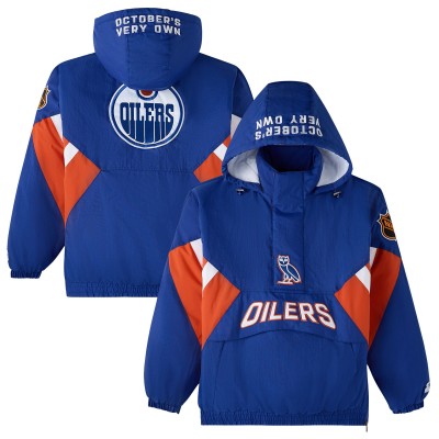 Edmonton Oilers OVO x Starter Royal Half-Zip Hooded Jacket