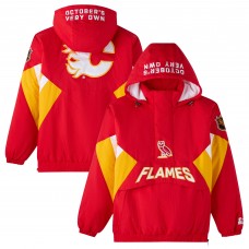 Calgary Flames OVO x Starter Red Half-Zip Hooded Jacket