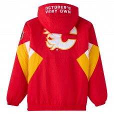 Calgary Flames OVO x Starter Red Half-Zip Hooded Jacket