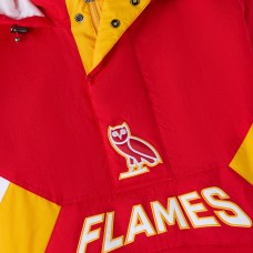 Calgary Flames OVO x Starter Red Half-Zip Hooded Jacket