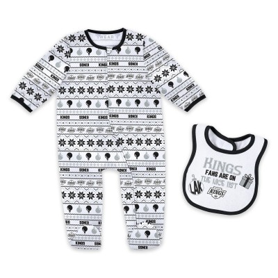 Newborn Los Angeles Kings WEAR by Erin Andrews Allover Print Full-Zip Sleeper & Bib Christmas Set