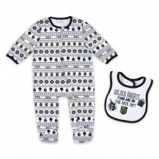 Newborn Vegas Golden Knights WEAR by Erin Andrews Allover Print Full-Zip Sleeper & Bib Christmas Set