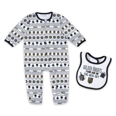 Newborn Vegas Golden Knights WEAR by Erin Andrews Allover Print Full-Zip Sleeper & Bib Christmas Set