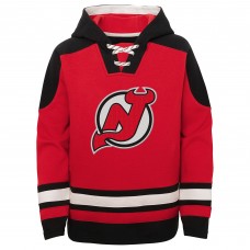 Толстовка Подростковая New Jersey Devils Jack Hughes Red Ageless Must-Have V-Neck Name & Number