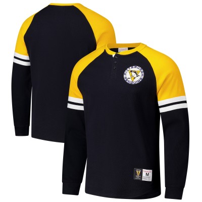 Футболка с длинным рукавом Pittsburgh Penguins Mitchell & Ness Black Thermal Henley