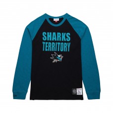 Футболка с длинным рукавом San Jose Sharks Mitchell & Ness Black/Teal Legendary Slub Raglan