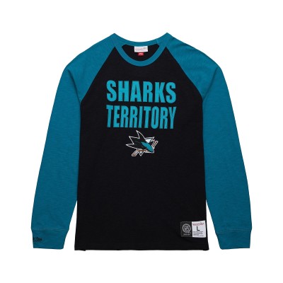 Футболка с длинным рукавом San Jose Sharks Mitchell & Ness Black/Teal Legendary Slub Raglan
