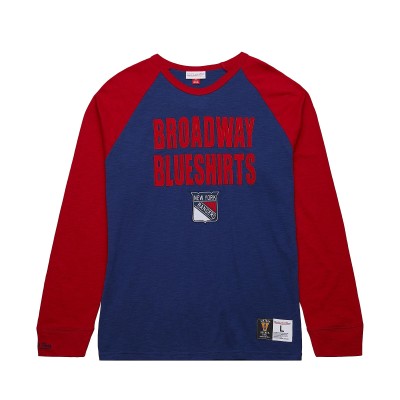 New York Rangers Mitchell & Ness Blue/Red Legendary Slub Raglan Long Sleeve T-Shirt