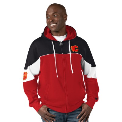 Calgary Flames Starter Red/Black Power Forward Full-Zip Hoodie