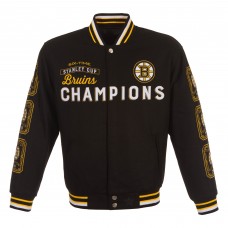 Бомбер Boston Bruins JH Design Black Six-Time Stanley Cup Champions Reversible All Wool