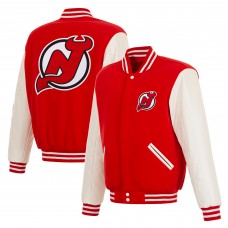 New Jersey Devils JH Design Red/White Reversible Varsity Full-Snap Jacket New Jersey Devils JH Design Red/White Reversible Varsity Full-Snap Jacket