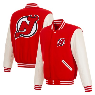 New Jersey Devils JH Design Red/White Reversible Varsity Full-Snap Jacket