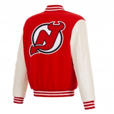 New Jersey Devils JH Design Red/White Reversible Varsity Full-Snap Jacket New Jersey Devils JH Design Red/White Reversible Varsity Full-Snap Jacket