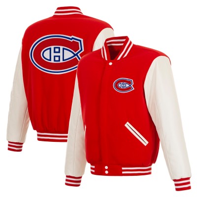 Montreal Canadiens JH Design Red/White Reversible Varsity Full-Snap Jacket