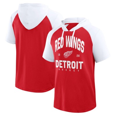 Detroit Red Wings Logo Athletic Red Prime Raglan Short Sleeve Pullover Hoodie