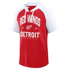Detroit Red Wings Logo Athletic Red Prime Raglan Short Sleeve Pullover Hoodie