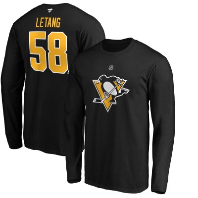 Футболка с длинным рукавом Pittsburgh Penguins Kris Letang Fanatics Black Authentic Stack Name & Number 
