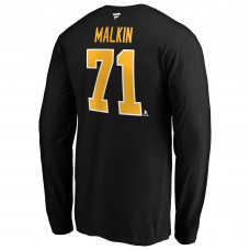 Футболка с длинным рукавом Pittsburgh Penguins Evgeni Malkin Fanatics Black Authentic Stack Name & Number 