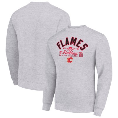 Calgary Flames Starter Heather Gray Stick And Puck Logo Fleece Pullover Sweatshirt