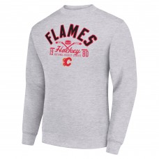 Calgary Flames Starter Heather Gray Stick And Puck Logo Fleece Pullover Sweatshirt