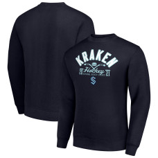 Seattle Kraken Starter Navy Stick And Puck Logo Fleece Pullover Sweatshirt